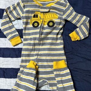 Striped Baby Onesie with Truck Design